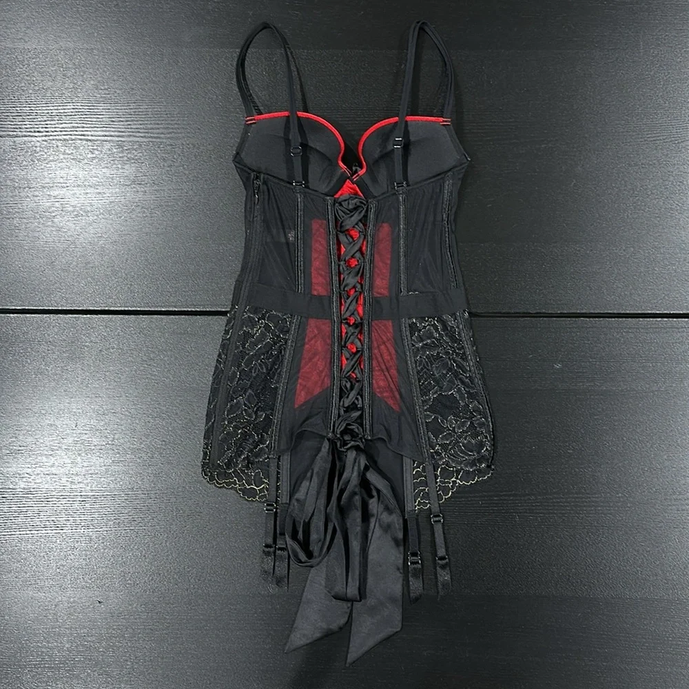 Victoria’s Secret Red and Black Lingerie Corset with Lace-Up Back - 34B - Picture 3 of 8